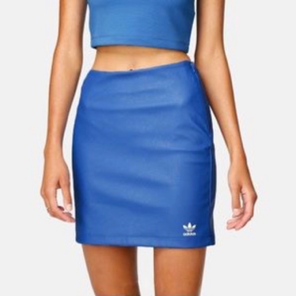 Adidas Originals Faux Leather Retro Blue Skirt M